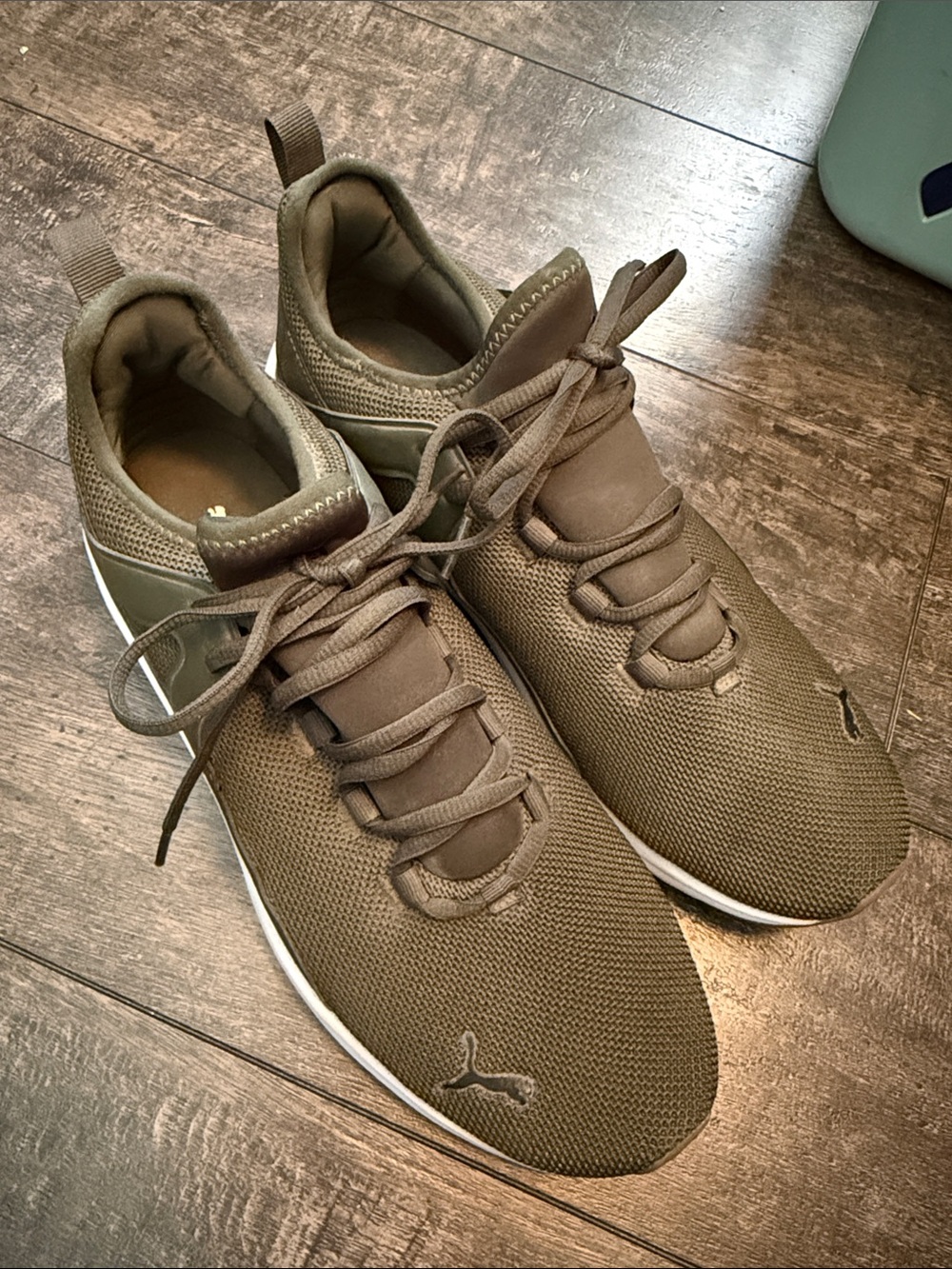 Puma Men’s Olive Brown Knit Lace-Up Sneakers
